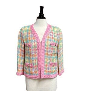 Edward Achour Paris Women’s Pink Multi Checkered Blazer Jacket Size 42 NEW